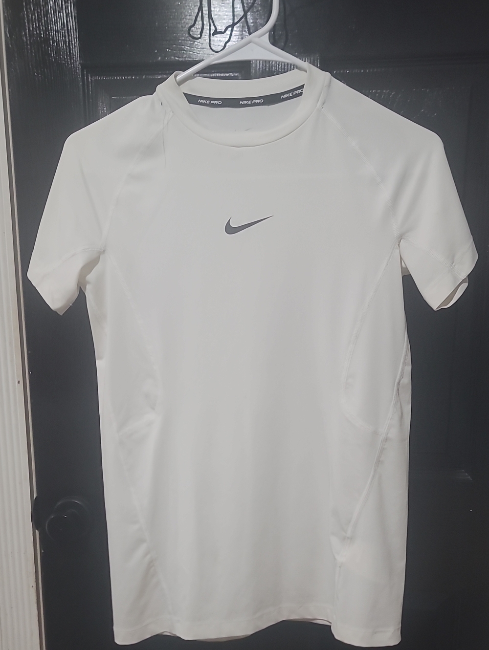 Nike White Men’s Short-Sleeve Swim Rash Guard with Black Swoosh Logo